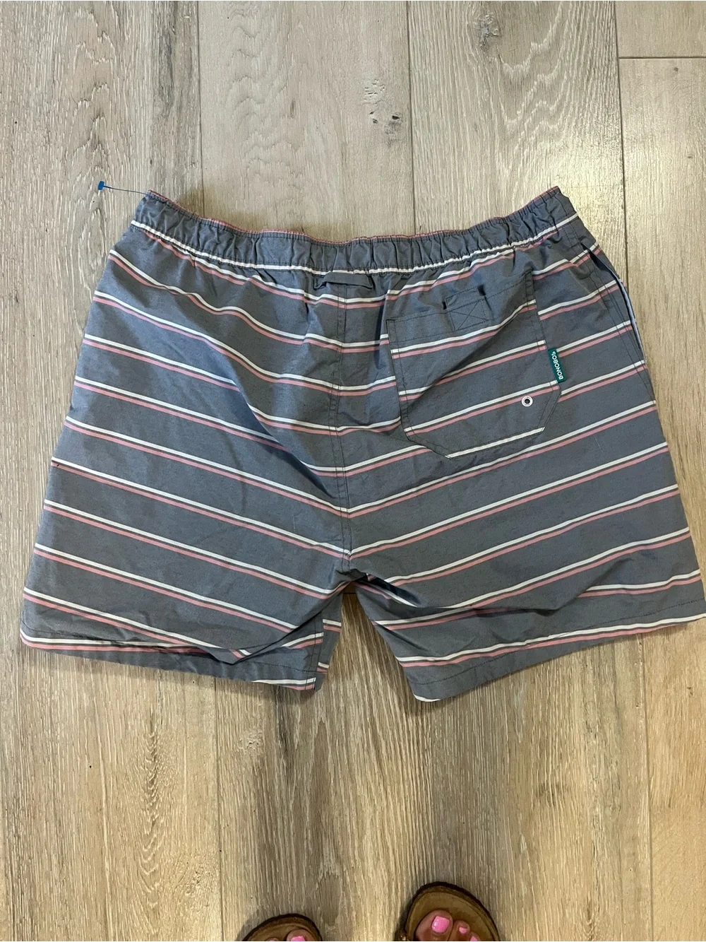 Bonobos Light Gray Swim Shorts with Pink & White Stripes size large
